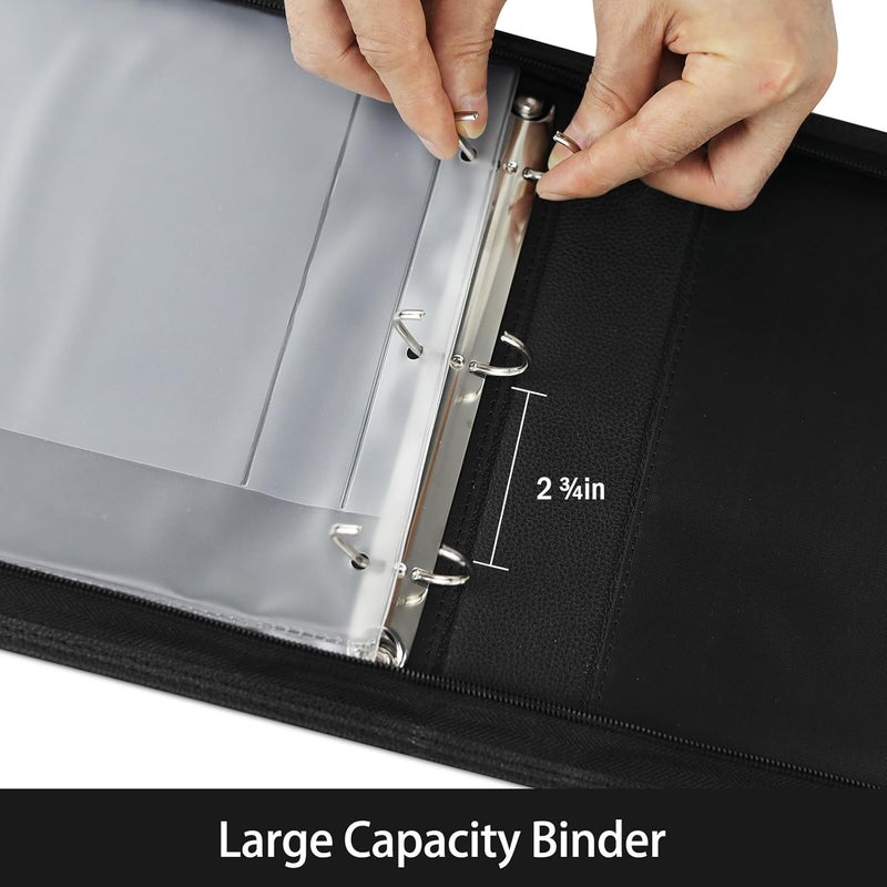 LLi Cufite 3 Rings Check Binder for End-Stub Deskbook Checks, Zipper Business Check Binder, 3 on a Page, Fit 3 & 9 Holes Check Faux Leather (9.5" x 12.6") (Black) - Image 5